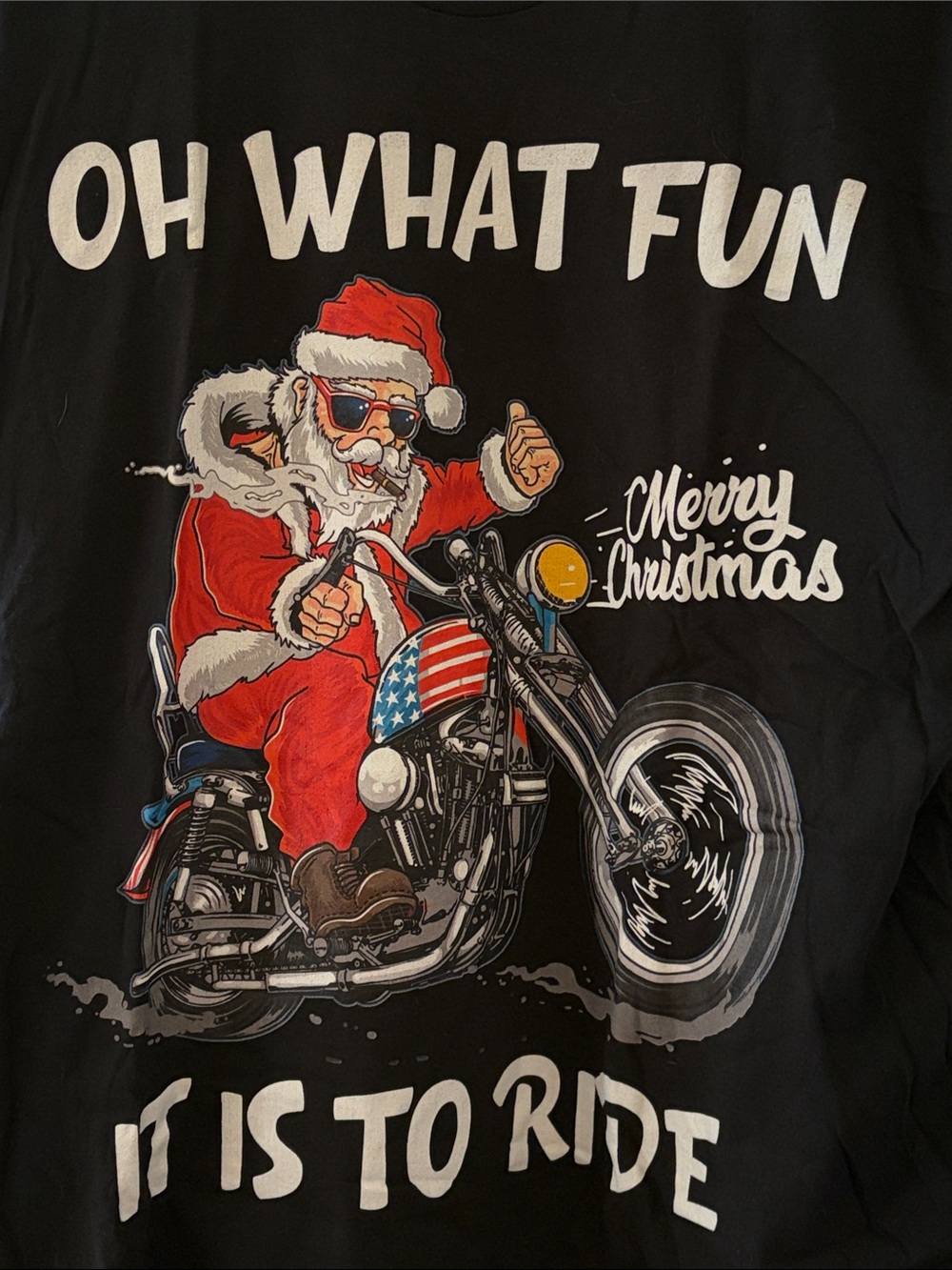 Christmas in July holiday Santa motorcycle biker tee t shirt American biker bike